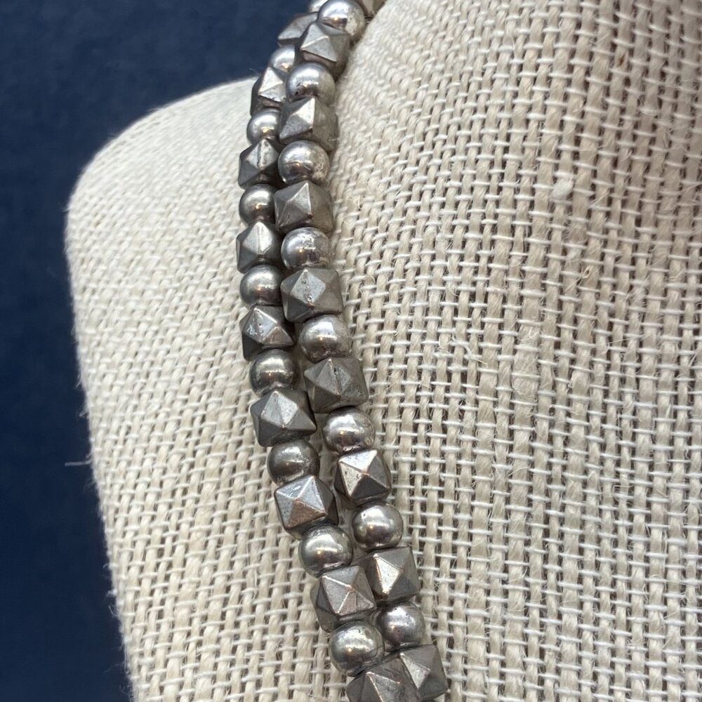 Moon C Paris Necklace Silver Dual Strand Geometric Beads Adjustable Chain BoHo - Picture 2 of 8